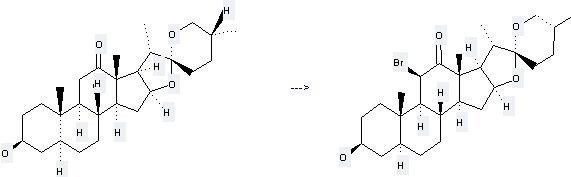Hecogenin can produce 3b-Hydroxy-11b-bromo-12-oxo-(25R)-5a-spirostane. 